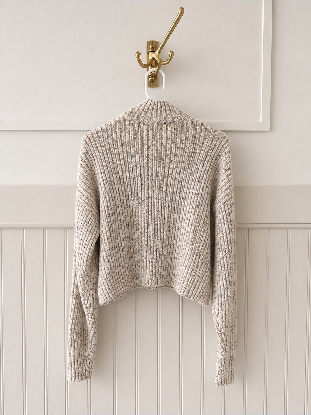 Speckled Cream Ribbed Mock Neck Sweater - Picture 4 of 5